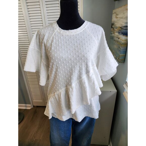 Women's size Small Ivory Top | Peplum Ruffle | Boho | NWT John Paul Fever - Picture 1 of 9